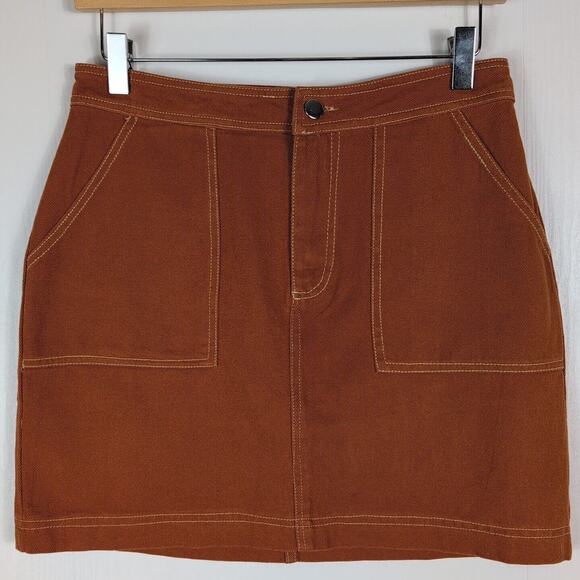 Sofi Angel Women's Mini Skirt Denim Burnt Orange Zip Fly Pockets Cotton Medium - Picture 1 of 10